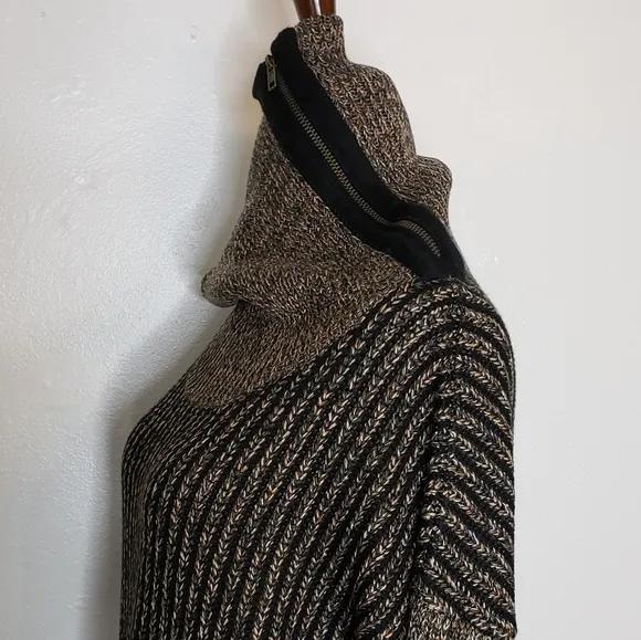 NEW M. Rena Luxury Sweater Taupe Coffee Zipper Boutique Womens Turtleneck Spring