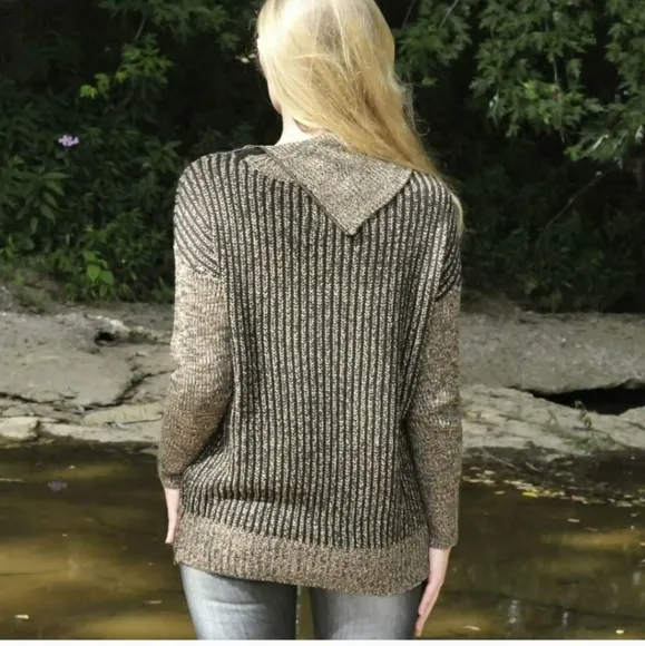 NEW M. Rena Luxury Sweater Taupe Coffee Zipper Boutique Womens Turtleneck Spring