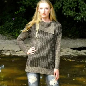 NEW M. Rena Luxury Sweater Taupe Coffee Zipper Boutique Womens Turtleneck Spring