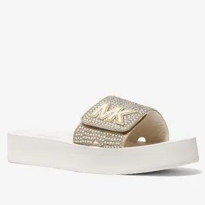 NEW MICHAEL Michael Kors Sizes 6 to 10 Embellished Platform Slide Sandal - Gold