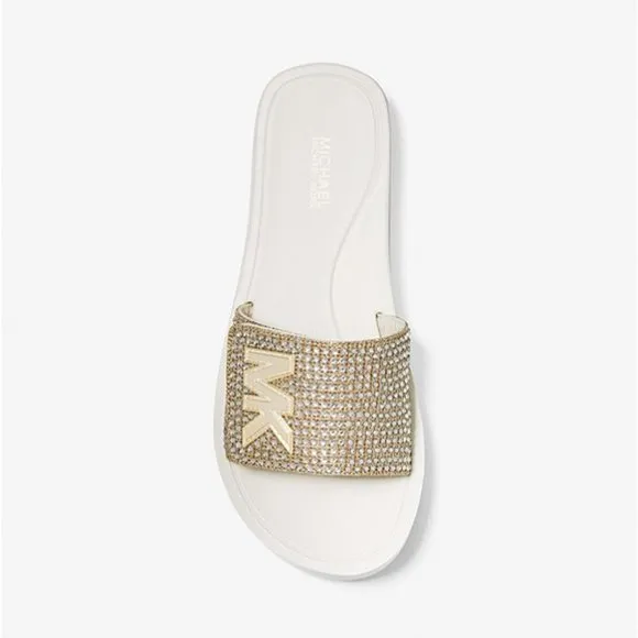 NEW MICHAEL Michael Kors Sizes 6 to 10 Embellished Platform Slide Sandal - Gold