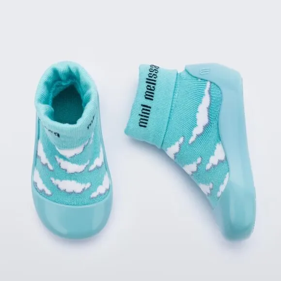 NEW Mini Melissa Baby Alpha Play Blue Sky Cloud Print Knit Sock Sneaker Flats