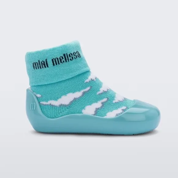 NEW Mini Melissa Baby Alpha Play Blue Sky Cloud Print Knit Sock Sneaker Flats