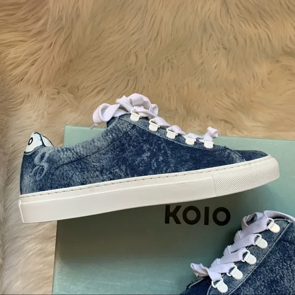New! Rare Limited Edition KOIO Logo Acid Wash Infinity Denim Sneakers