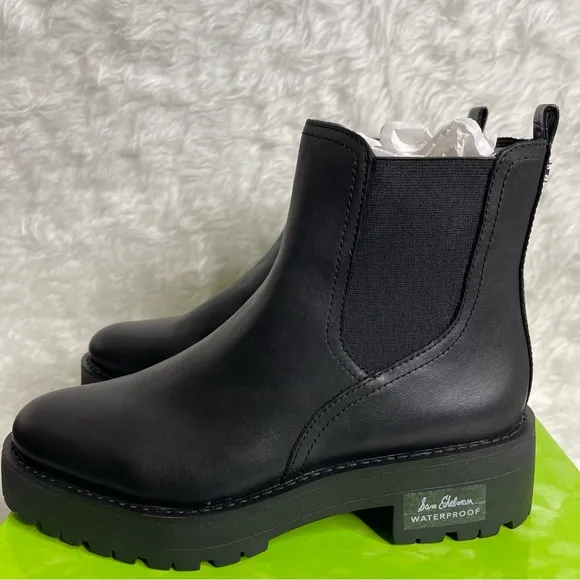NEW SAM EDELMAN Justina Lug Sole Chelsea Boots Size 7 in black