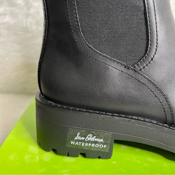 NEW SAM EDELMAN Justina Lug Sole Chelsea Boots Size 7 in black
