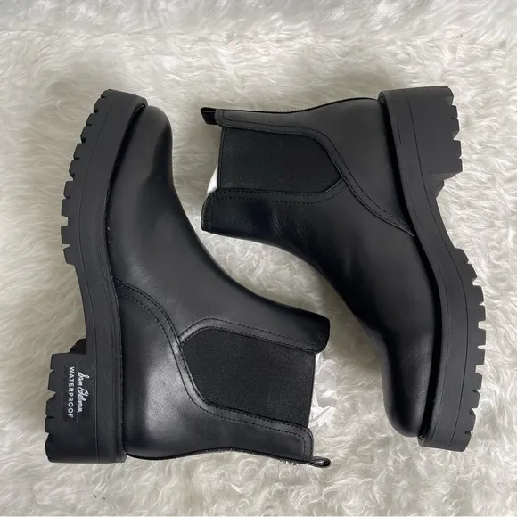NEW SAM EDELMAN Justina Lug Sole Chelsea Boots Size 7 in black