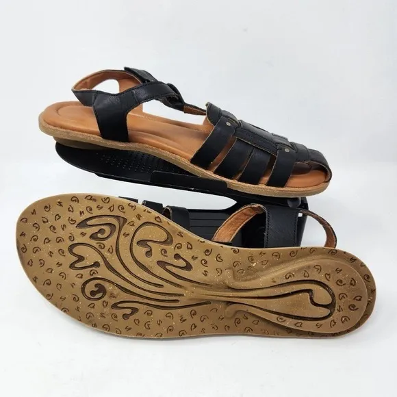 New Sergio Tomani Womens Leather Black Pesca Fisherman Sandals EU 42 US 10.5-11