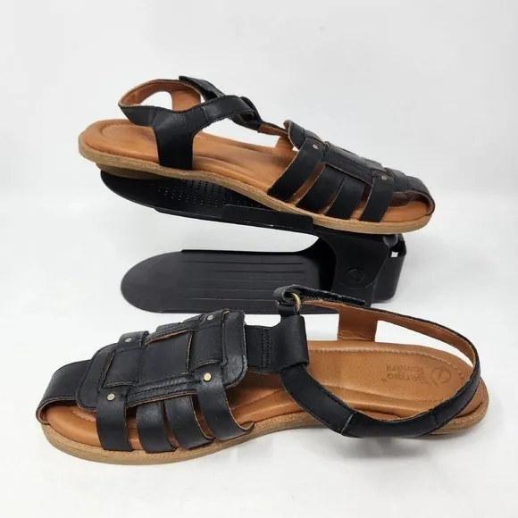 New Sergio Tomani Womens Leather Black Pesca Fisherman Sandals EU 42 US 10.5-11