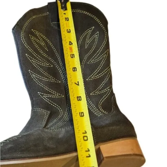 NEW! SILVIA COBOS Green Suede Leather Rodeo Western Cowboy Boots Mid-calf 8.