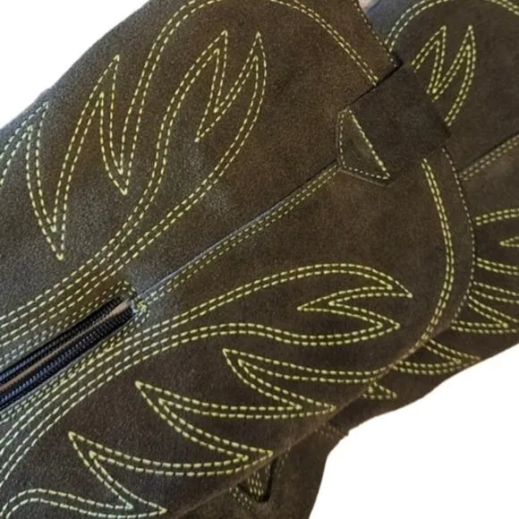 NEW! SILVIA COBOS Green Suede Leather Rodeo Western Cowboy Boots Mid-calf 8.
