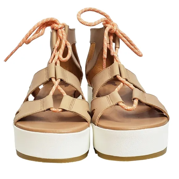New Sorel Cameron flatform lace wedge gladiator sandals honest beige y2k 90s