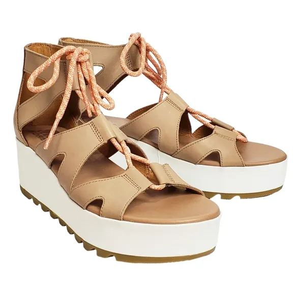 New Sorel Cameron flatform lace wedge gladiator sandals honest beige y2k 90s