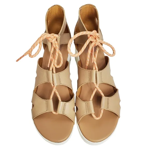 New Sorel Cameron flatform lace wedge gladiator sandals honest beige y2k 90s