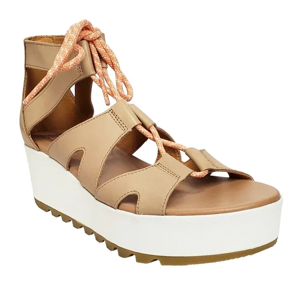 New Sorel Cameron flatform lace wedge gladiator sandals honest beige y2k 90s
