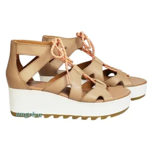 New Sorel Cameron flatform lace wedge gladiator sandals honest beige y2k 90s