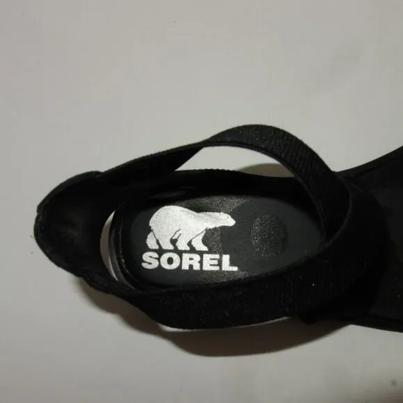NEW Sorel Ella II Sandals Black  Leather Shoes  Women's Size 7.5