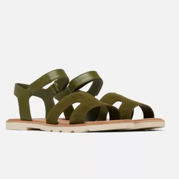 NEW Sorel Ella III Ankle Strap Sandals - Suede Utility Green For Women 252