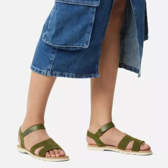 NEW Sorel Ella III Ankle Strap Sandals - Suede Utility Green For Women 252
