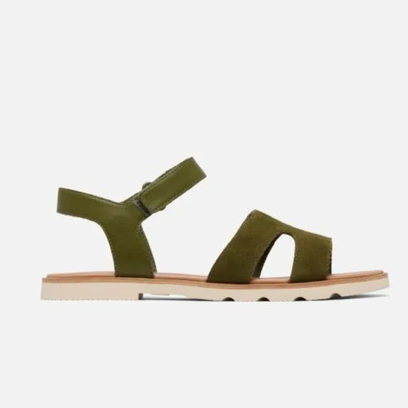 NEW Sorel Ella III Ankle Strap Sandals - Suede Utility Green For Women 252