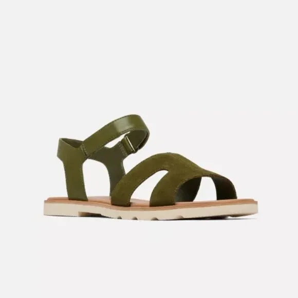 NEW Sorel Ella III Ankle Strap Sandals - Suede Utility Green For Women 252