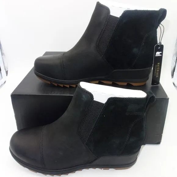 NEW SOREL Evie II Chelsea  Black Sea Salt  Ankle Boots Booties Women's Size 9