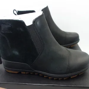 NEW SOREL Evie II Chelsea  Black Sea Salt  Ankle Boots Booties Women's Size 9