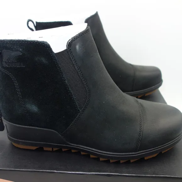 NEW SOREL Evie II Chelsea  Black Sea Salt  Ankle Boots Booties Women's Size 9