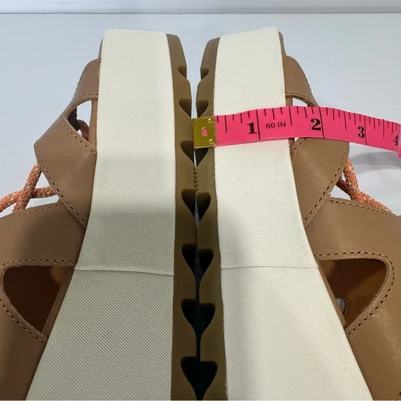 New Sorel Ghillie Tan Leather Lace Up Platform Sandals Size 7.5