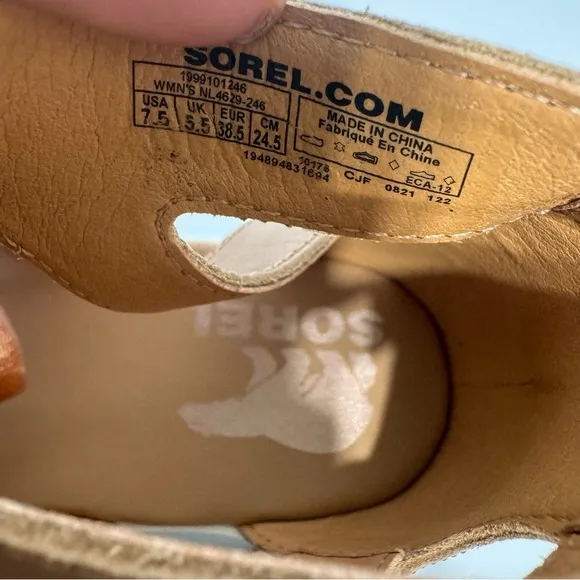New Sorel Ghillie Tan Leather Lace Up Platform Sandals Size 7.5