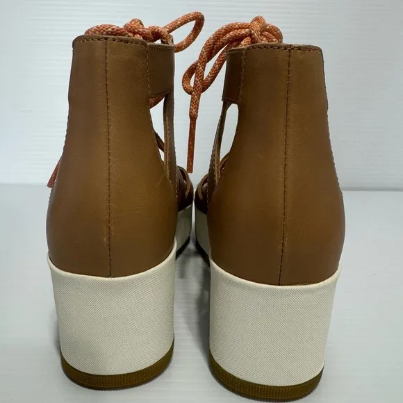 New Sorel Ghillie Tan Leather Lace Up Platform Sandals Size 7.5