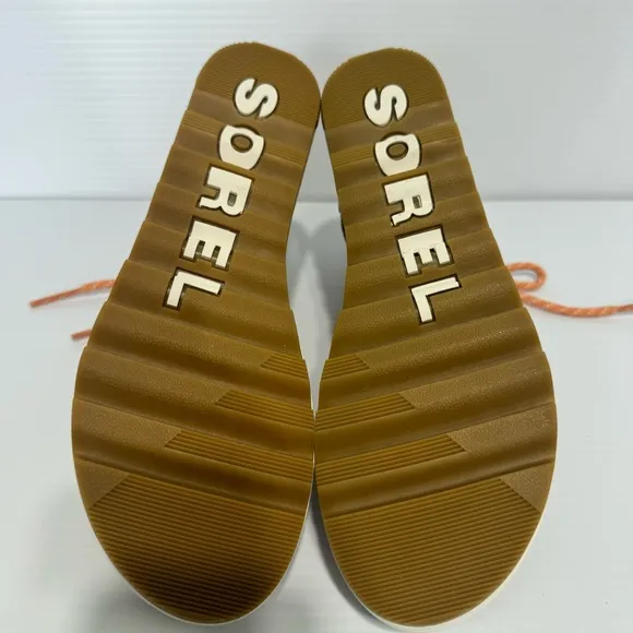 New Sorel Ghillie Tan Leather Lace Up Platform Sandals Size 7.5