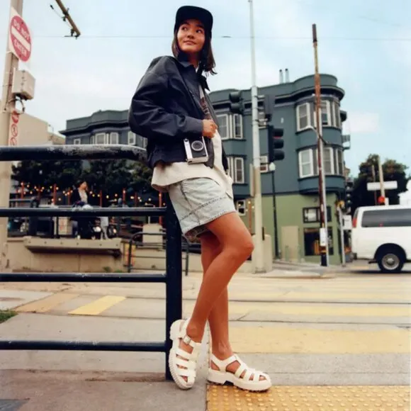 NEW SOREL Leather Ona Streetworks Fisherman Mid Sandals white for women 563mn