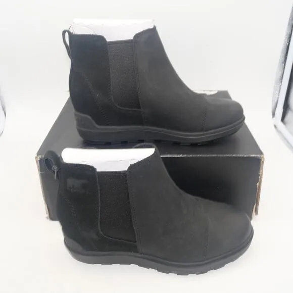NEW SOREL Women's 6 Evie II Chelsea  Black Sea Salt  Ankle Boots Booties