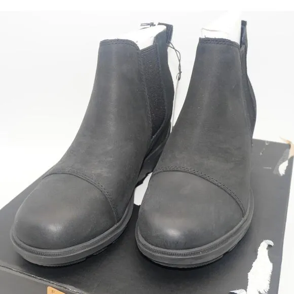 NEW SOREL Women's 6 Evie II Chelsea  Black Sea Salt  Ankle Boots Booties