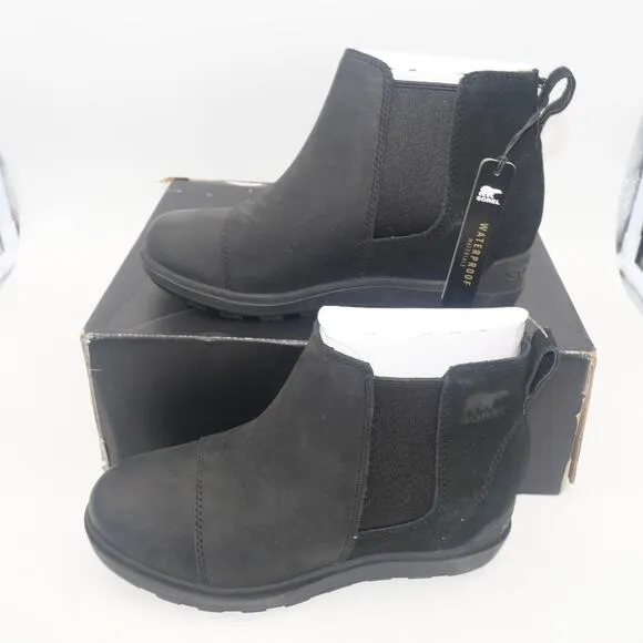 NEW SOREL Women's 9.5 Evie II Chelsea  Black Sea Salt  Ankle Boots Booties