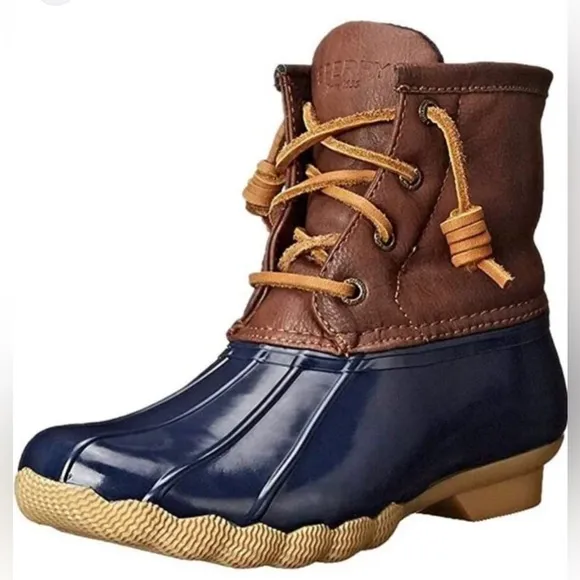🌸NEW Sperry Blue and Brown Rain &amp; Snow Boots Women’s Sz 7.5 With Box.