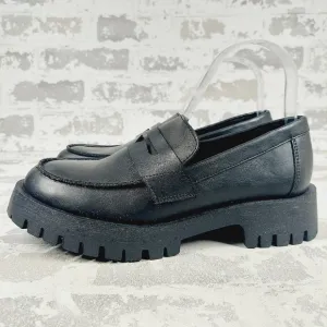 New Steve Madden  Lyris Black Faux Leather Slip On Loafer D158