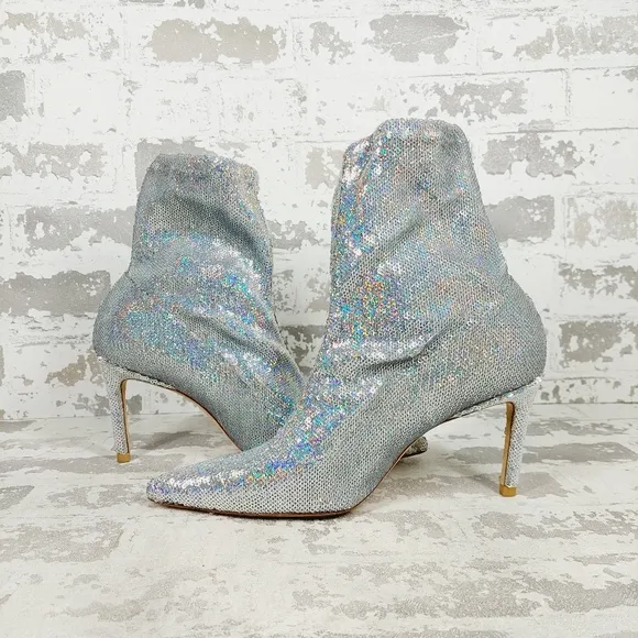 New STUART WEITZMAN Holographic-effect 160mm Boots In Grey O48