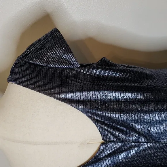 NEW Tahari ASL Navy Blue Metallic Sequin Ruch Cowl Neck Dress Elegant Castlecore