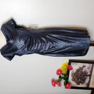 NEW Tahari ASL Navy Blue Metallic Sequin Ruch Cowl Neck Dress Elegant Castlecore