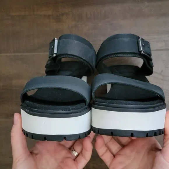 NEW Timberland Wedge Sandals Womens 10 Black White Slide Platform Casual Comfort