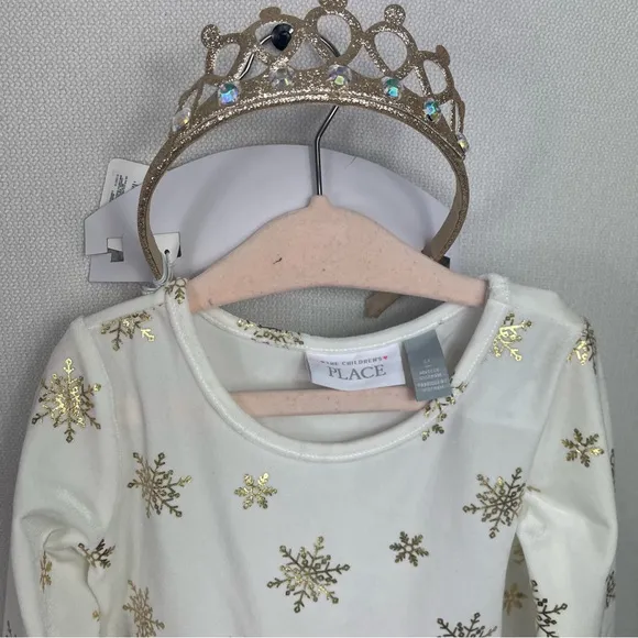 New Toddler Girl 2T Winter Outfit Gold Snowflake Knit Dress, Crown Tight Shoes7c