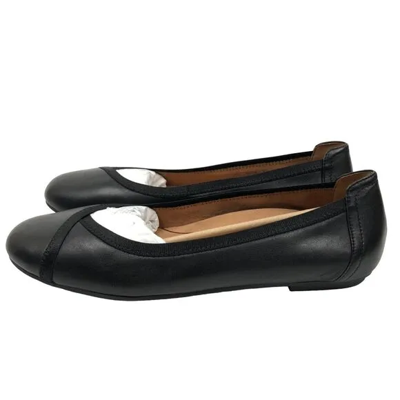 NEW Vionic Caroll Black Leather Ballet Flats Shoes Comfort Womens 12 Wide