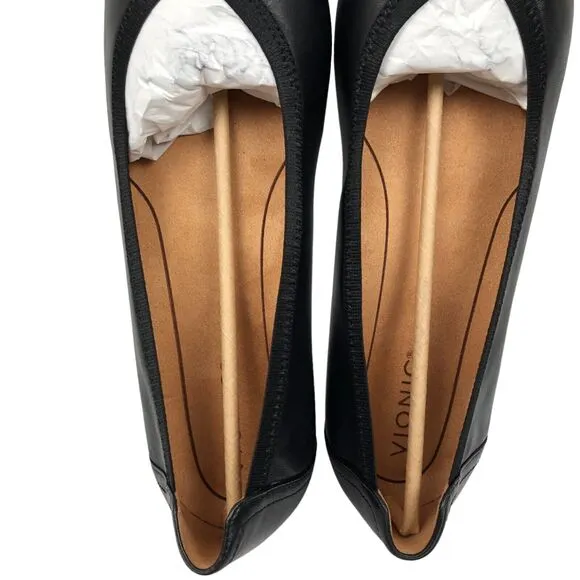 NEW Vionic Caroll Black Leather Ballet Flats Shoes Comfort Womens 12 Wide