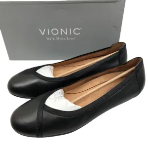 NEW Vionic Caroll Black Leather Ballet Flats Shoes Comfort Womens 12 Wide