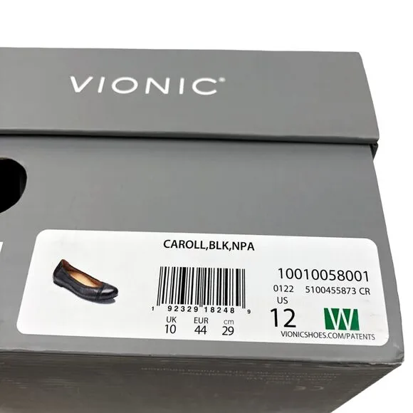 NEW Vionic Caroll Black Leather Ballet Flats Shoes Comfort Womens 12 Wide