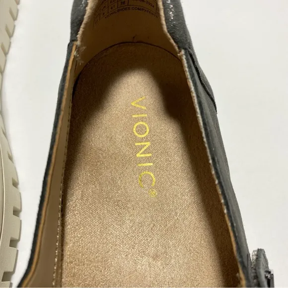 New Vionic Mary Jane Uptown LeatherBallet Flats Polluted Silver Shimmer Sz 10