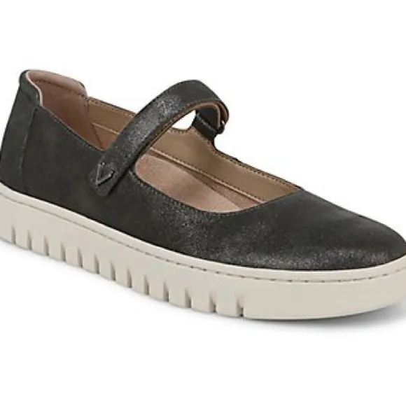 New Vionic Mary Jane Uptown LeatherBallet Flats Polluted Silver Shimmer Sz 10