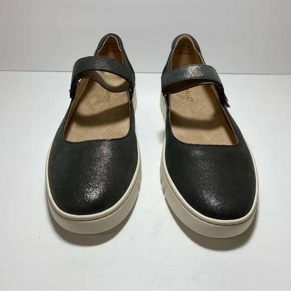 New Vionic Mary Jane Uptown LeatherBallet Flats Polluted Silver Shimmer Sz 10